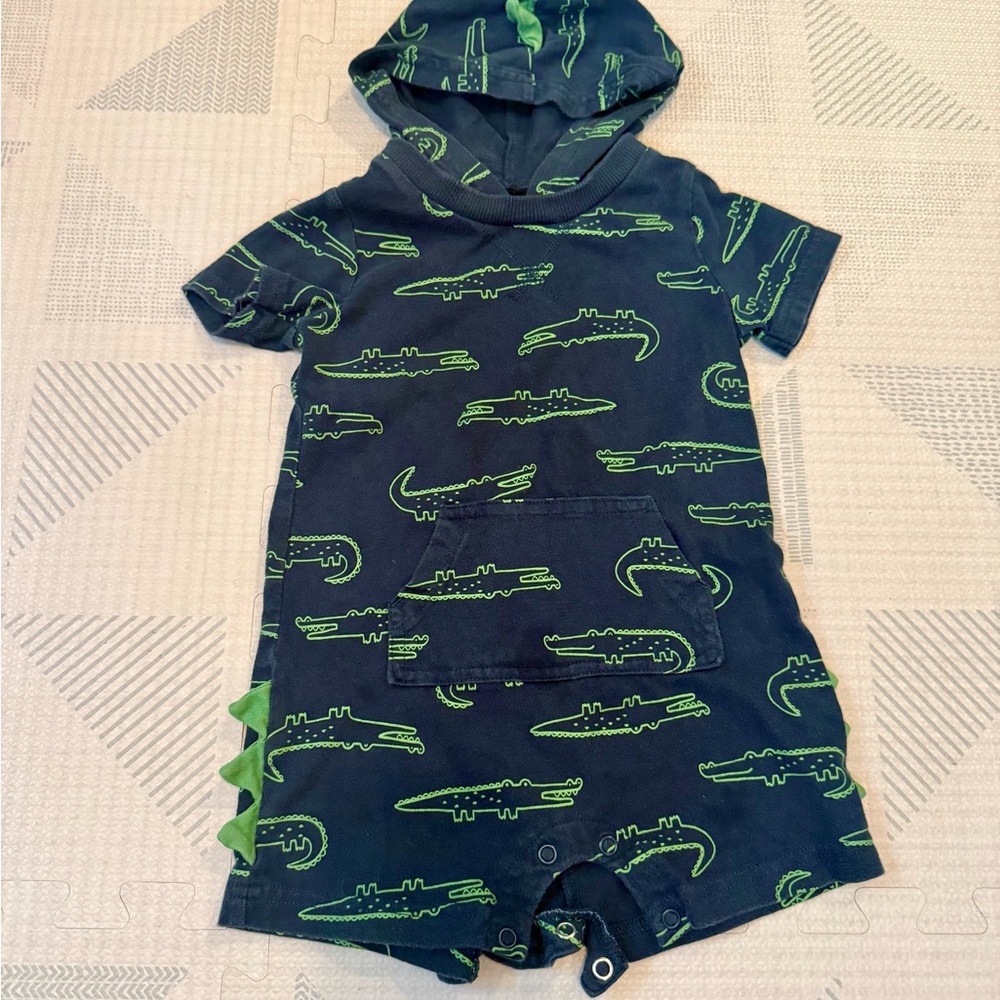 Carter's Blue and Green Dinosaur Hoodie Romper